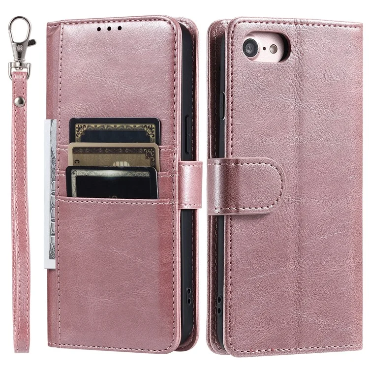 013 Style For iPhone 16e Case PU Leather Anti-Fall Phone Cover with 6 Card Slots - Rose Gold