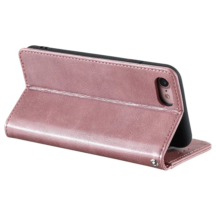 013 Style For iPhone 16e Case PU Leather Anti-Fall Phone Cover with 6 Card Slots - Rose Gold