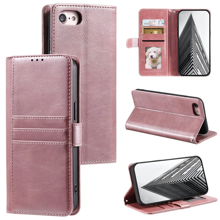 013 Style For iPhone 16e Case PU Leather Anti-Fall Phone Cover with 6 Card Slots - Rose Gold