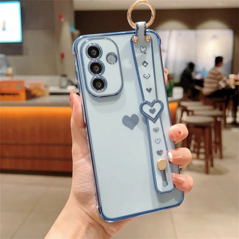 For Samsung Galaxy A36 5G Case Wristband Kickstand Love Heart TPU Phone Cover Finger Holder - Blue