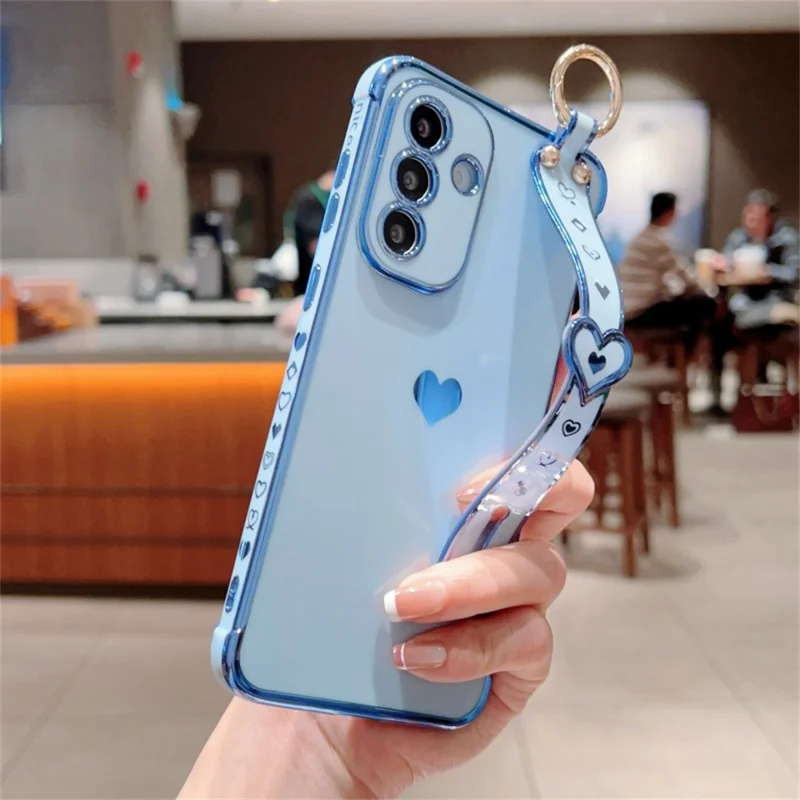 For Samsung Galaxy A36 5G Case Wristband Kickstand Love Heart TPU Phone Cover Finger Holder - Blue
