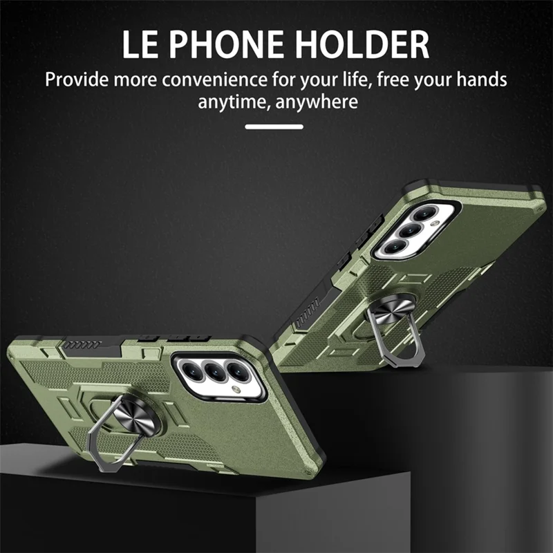 For Samsung Galaxy A15 4G / 5G Phone Case Ring Kickstand PC + TPU Shockproof Cover - Green