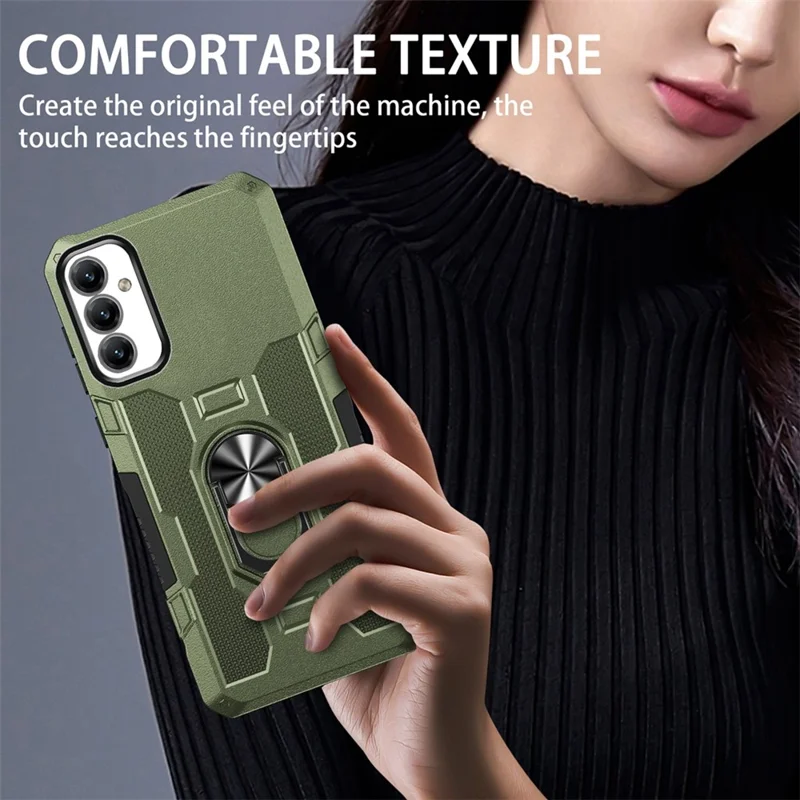For Samsung Galaxy A15 4G / 5G Phone Case Ring Kickstand PC + TPU Shockproof Cover - Green