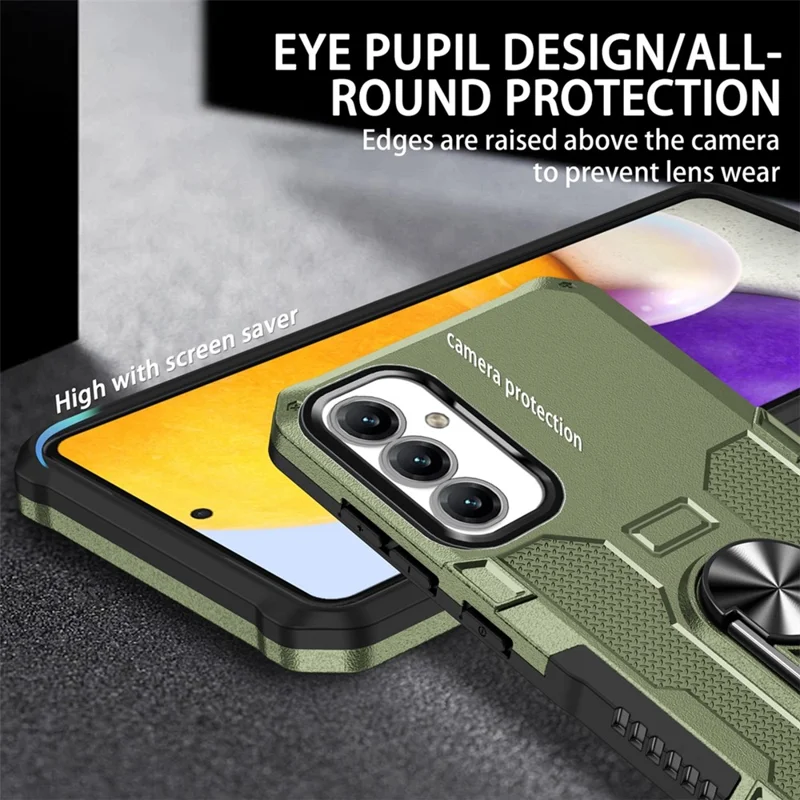 For Samsung Galaxy A15 4G / 5G Phone Case Ring Kickstand PC + TPU Shockproof Cover - Green