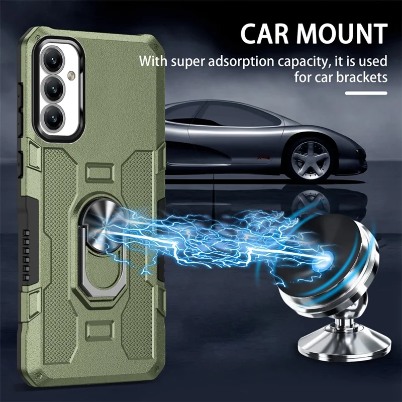 For Samsung Galaxy A15 4G / 5G Phone Case Ring Kickstand PC + TPU Shockproof Cover - Green
