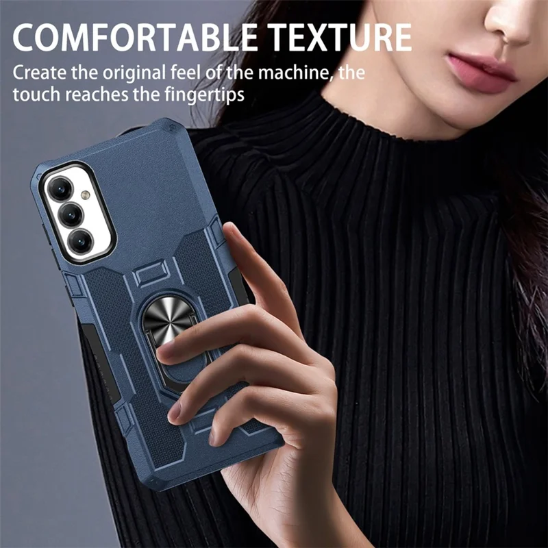 For Samsung Galaxy A15 4G / 5G Phone Case Ring Kickstand PC + TPU Shockproof Cover - Blue