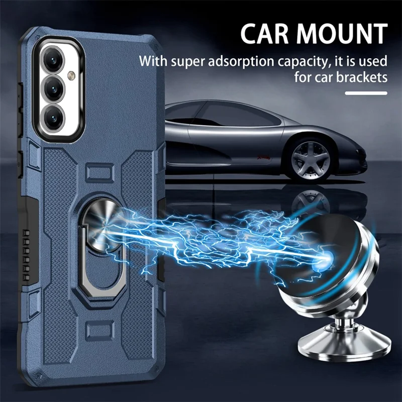 For Samsung Galaxy A15 4G / 5G Phone Case Ring Kickstand PC + TPU Shockproof Cover - Blue
