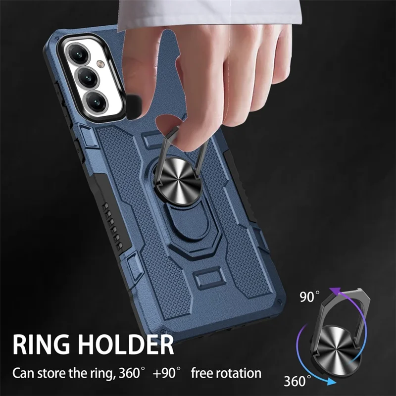 For Samsung Galaxy A15 4G / 5G Phone Case Ring Kickstand PC + TPU Shockproof Cover - Blue