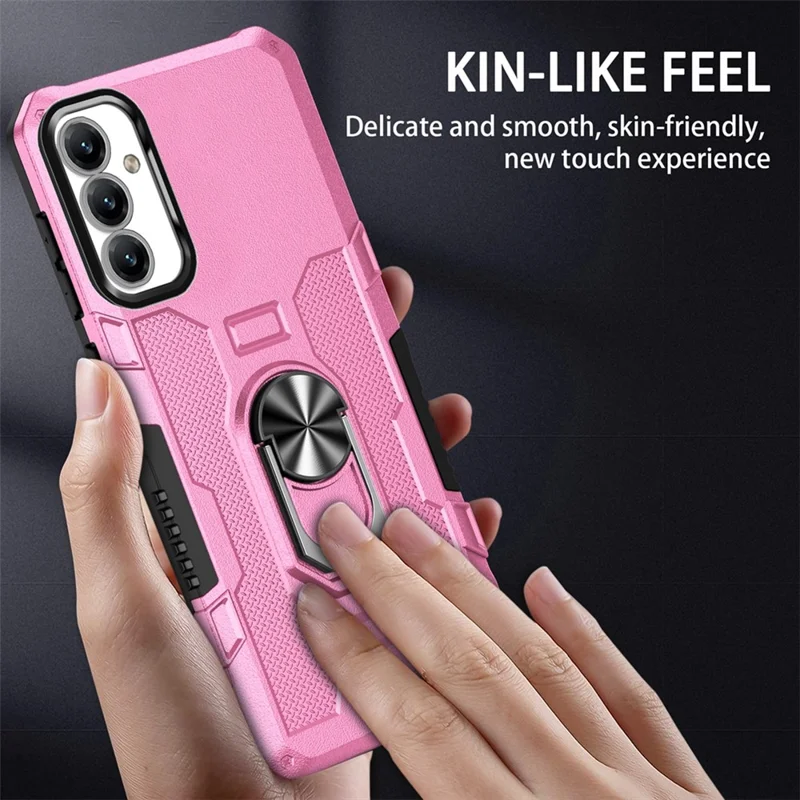 For Samsung Galaxy A15 4G / 5G Phone Case Ring Kickstand PC + TPU Shockproof Cover - Pink