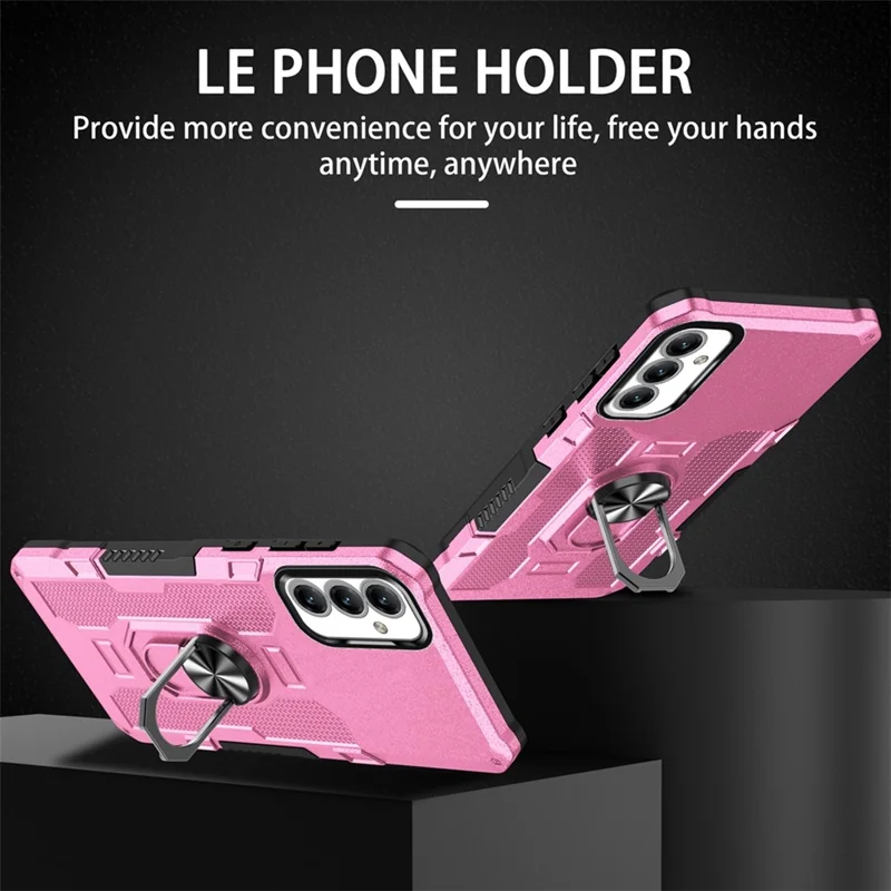 For Samsung Galaxy A15 4G / 5G Phone Case Ring Kickstand PC + TPU Shockproof Cover - Pink