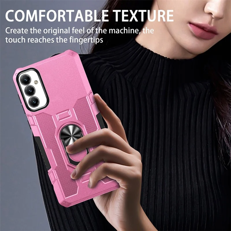 For Samsung Galaxy A15 4G / 5G Phone Case Ring Kickstand PC + TPU Shockproof Cover - Pink