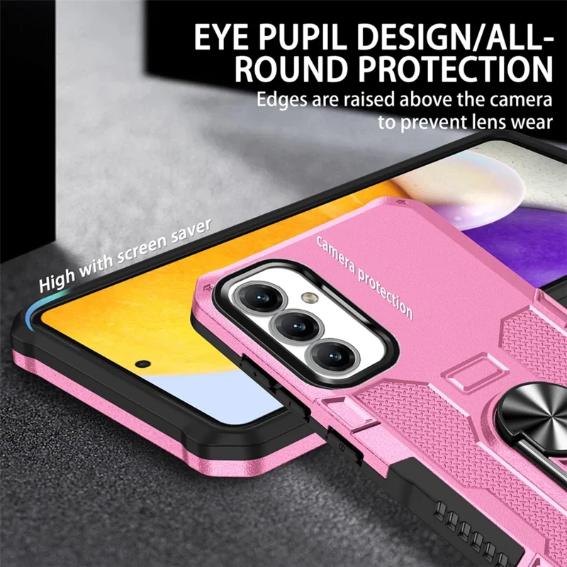 For Samsung Galaxy A15 4G / 5G Phone Case Ring Kickstand PC + TPU Shockproof Cover - Pink