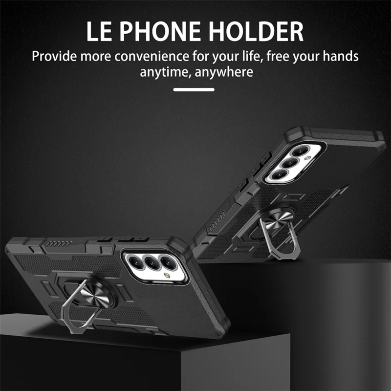 Voor Samsung Galaxy A35 5G telefoonhoesje met ringstandaard PC + TPU stootvaste cover - Zwart