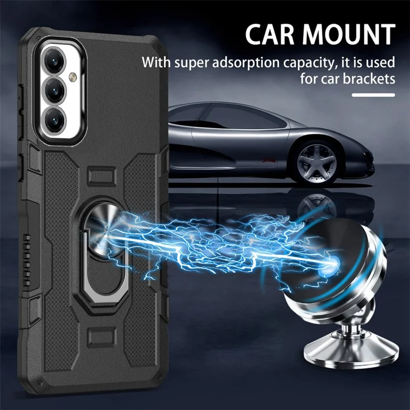 Voor Samsung Galaxy A35 5G telefoonhoesje met ringstandaard PC + TPU stootvaste cover - Zwart