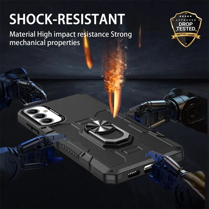 Voor Samsung Galaxy A35 5G telefoonhoesje met ringstandaard PC + TPU stootvaste cover - Zwart