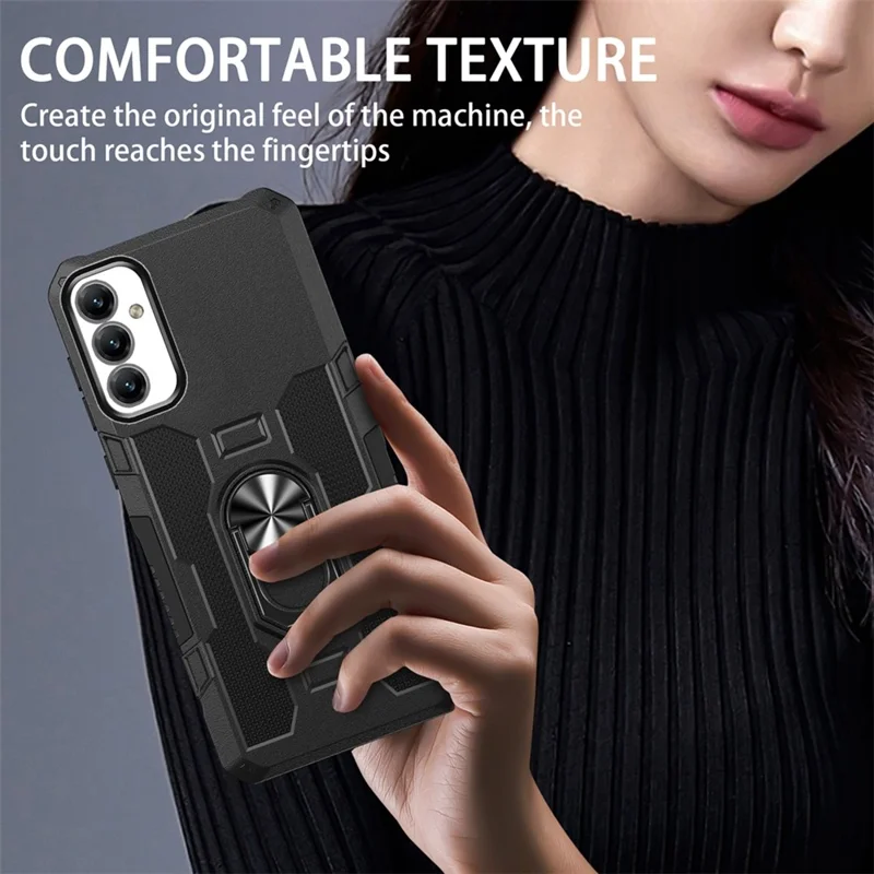 For Samsung Galaxy A36 5G Phone Case Ring Kickstand PC + TPU Shockproof Cover - Black