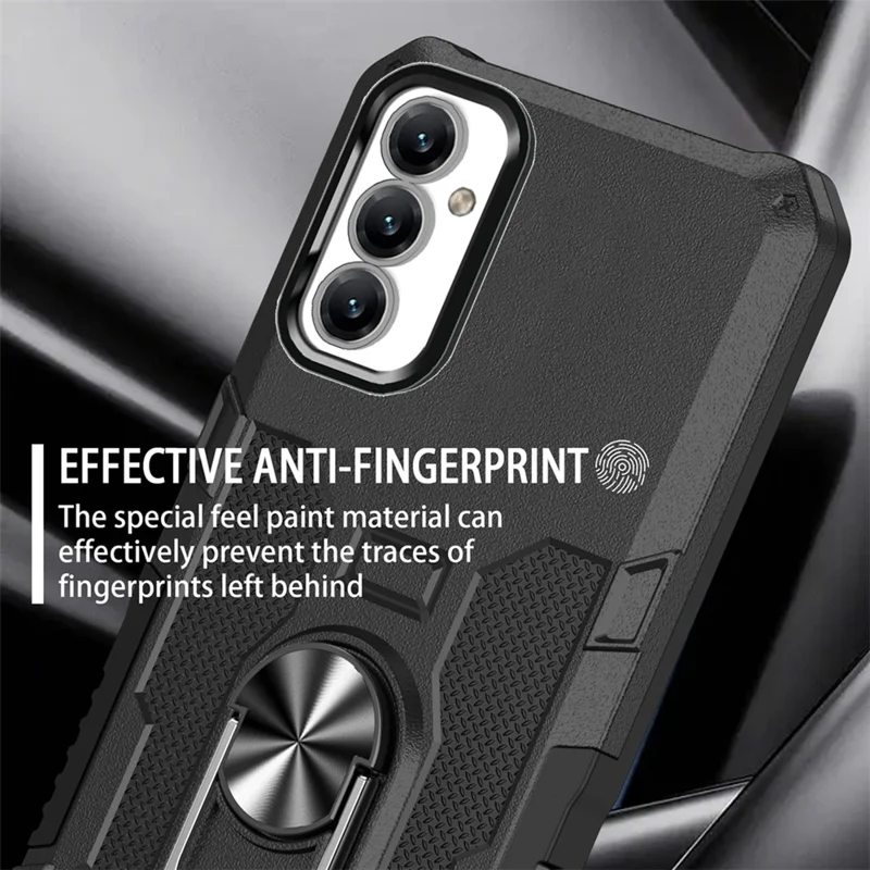 For Samsung Galaxy A36 5G Phone Case Ring Kickstand PC + TPU Shockproof Cover - Black
