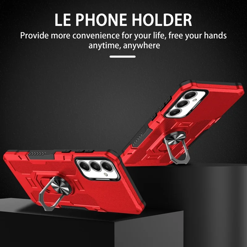 For Samsung Galaxy A05s 4G Phone Case Ring Kickstand PC + TPU Shockproof Cover - Red
