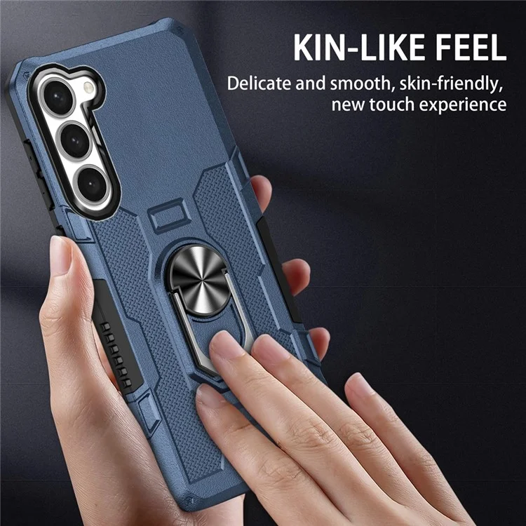 For Samsung Galaxy S23 Phone Case Ring Kickstand PC + TPU Shockproof Cover - Blue