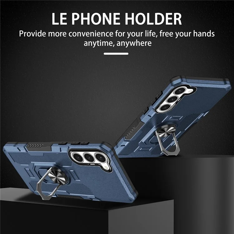 For Samsung Galaxy S23 Phone Case Ring Kickstand PC + TPU Shockproof Cover - Blue