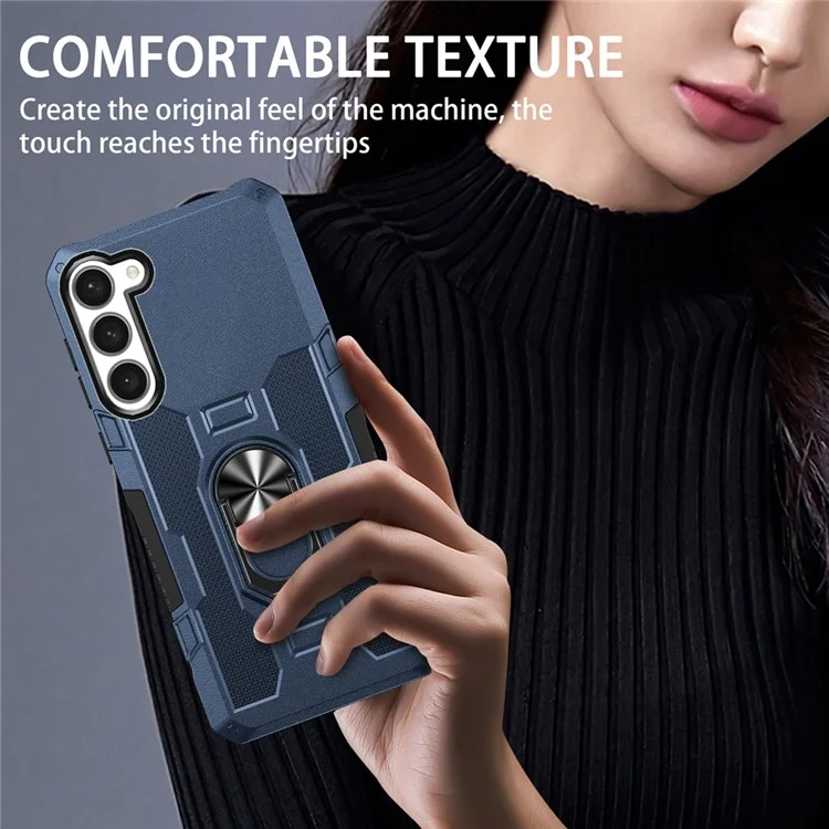 For Samsung Galaxy S23 Phone Case Ring Kickstand PC + TPU Shockproof Cover - Blue