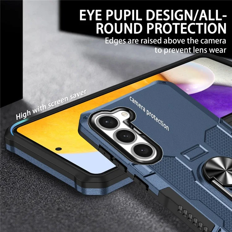 For Samsung Galaxy S23 Phone Case Ring Kickstand PC + TPU Shockproof Cover - Blue