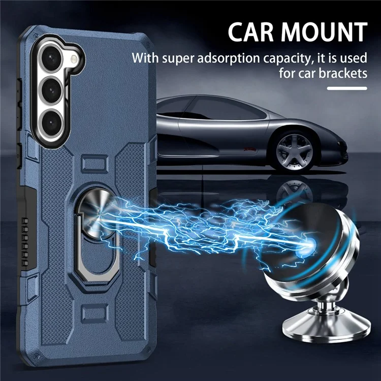 For Samsung Galaxy S23 Phone Case Ring Kickstand PC + TPU Shockproof Cover - Blue