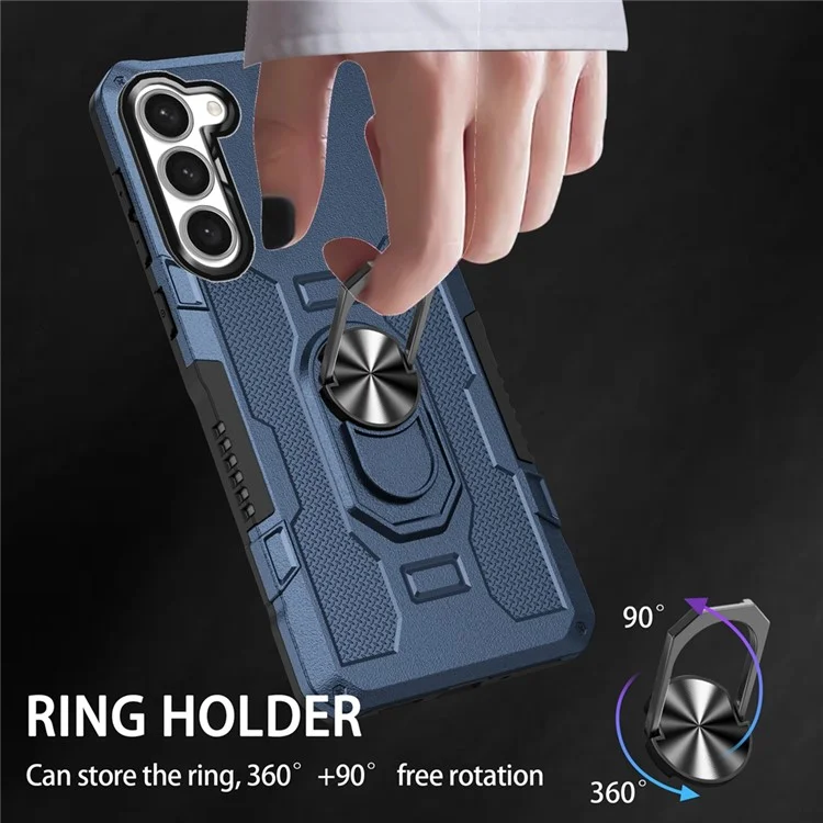 For Samsung Galaxy S23 Phone Case Ring Kickstand PC + TPU Shockproof Cover - Blue