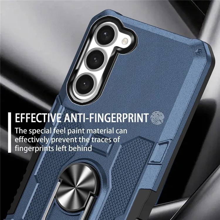 For Samsung Galaxy S23 Phone Case Ring Kickstand PC + TPU Shockproof Cover - Blue