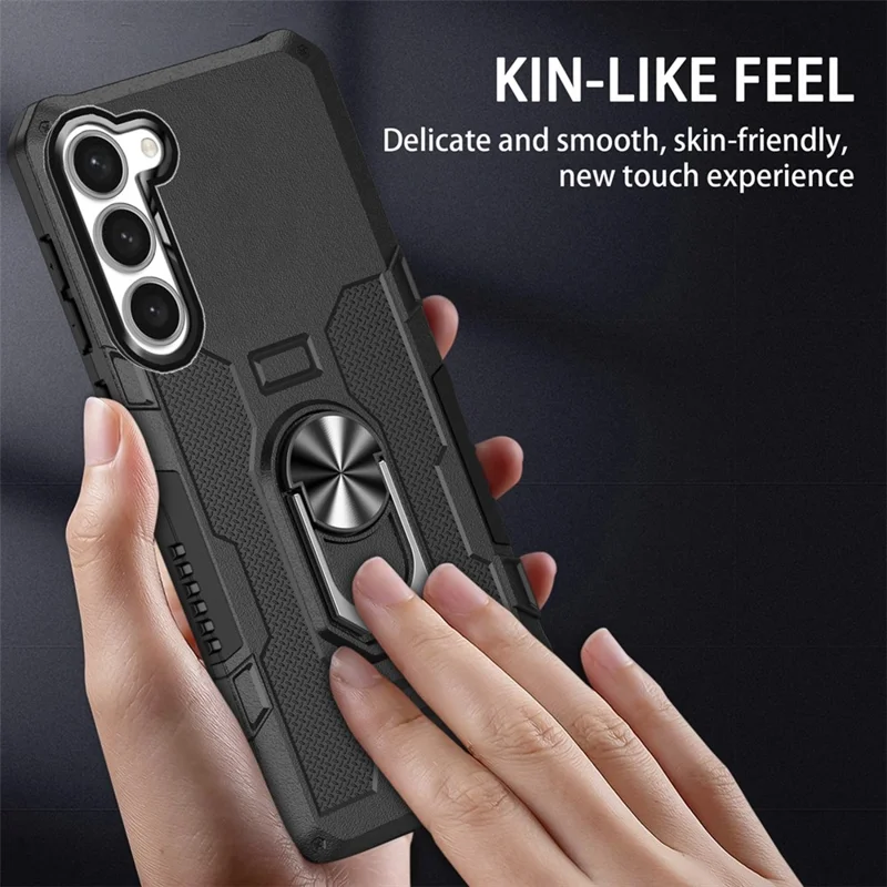 For Samsung Galaxy S23 Phone Case Ring Kickstand PC + TPU Shockproof Cover - Black