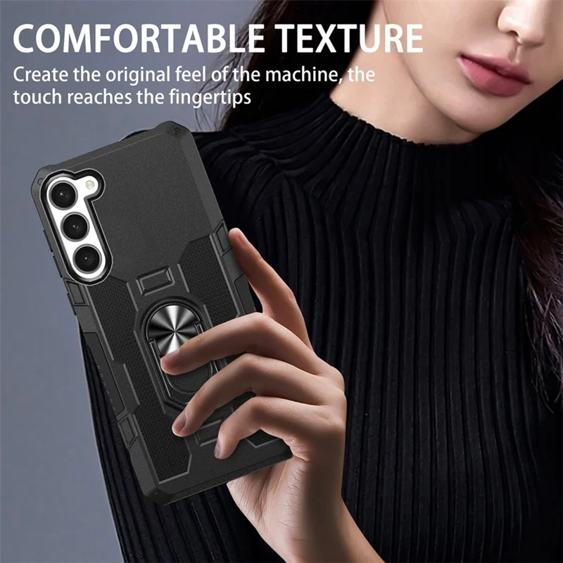 For Samsung Galaxy S23 Phone Case Ring Kickstand PC + TPU Shockproof Cover - Black