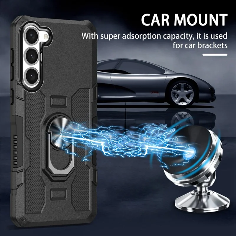 For Samsung Galaxy S23 Phone Case Ring Kickstand PC + TPU Shockproof Cover - Black