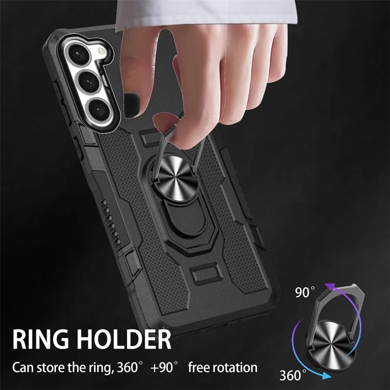For Samsung Galaxy S23 Phone Case Ring Kickstand PC + TPU Shockproof Cover - Black