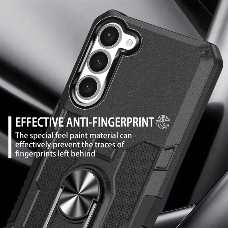 For Samsung Galaxy S23 Phone Case Ring Kickstand PC + TPU Shockproof Cover - Black