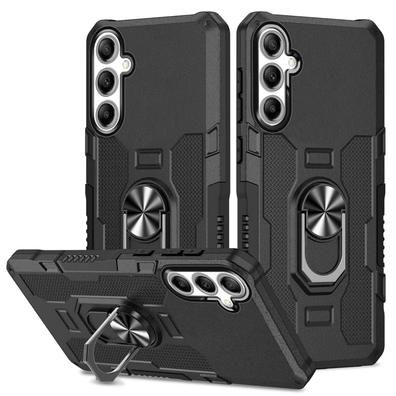 For Samsung Galaxy S25 / S24 Phone Case Ring Kickstand PC + TPU Shockproof Cover - Black