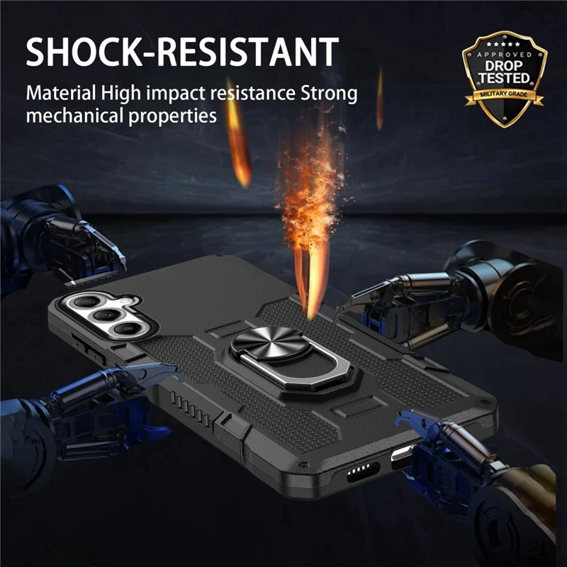 For Samsung Galaxy S25 / S24 Phone Case Ring Kickstand PC + TPU Shockproof Cover - Black