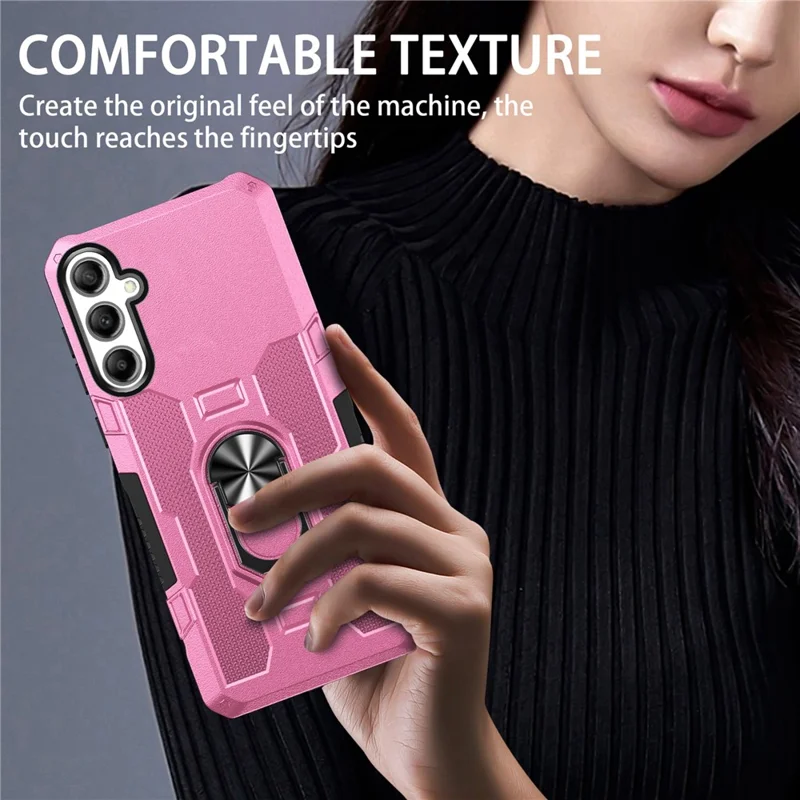 For Samsung Galaxy S25 / S24 Phone Case Ring Kickstand PC + TPU Shockproof Cover - Pink