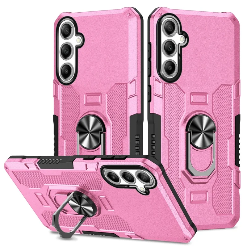 For Samsung Galaxy S25+ / S24+ Phone Case Ring Kickstand PC + TPU Shockproof Cover - Pink