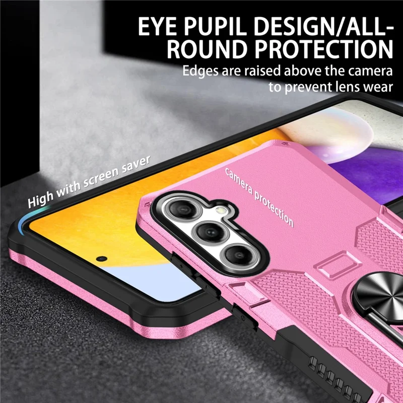 For Samsung Galaxy S25+ / S24+ Phone Case Ring Kickstand PC + TPU Shockproof Cover - Pink