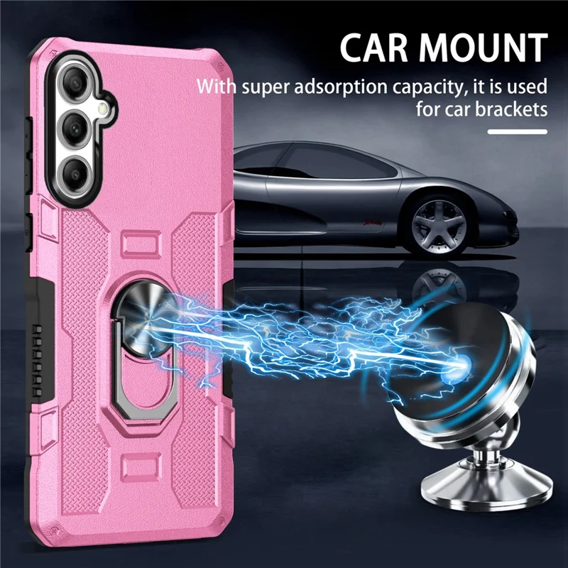 For Samsung Galaxy S25+ / S24+ Phone Case Ring Kickstand PC + TPU Shockproof Cover - Pink