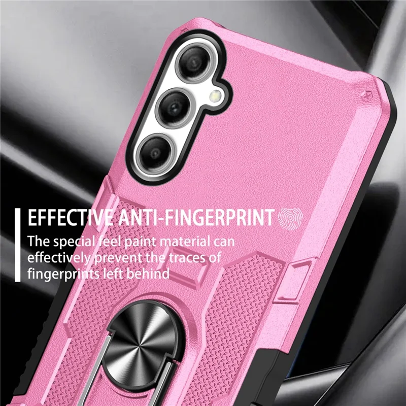 For Samsung Galaxy S25+ / S24+ Phone Case Ring Kickstand PC + TPU Shockproof Cover - Pink