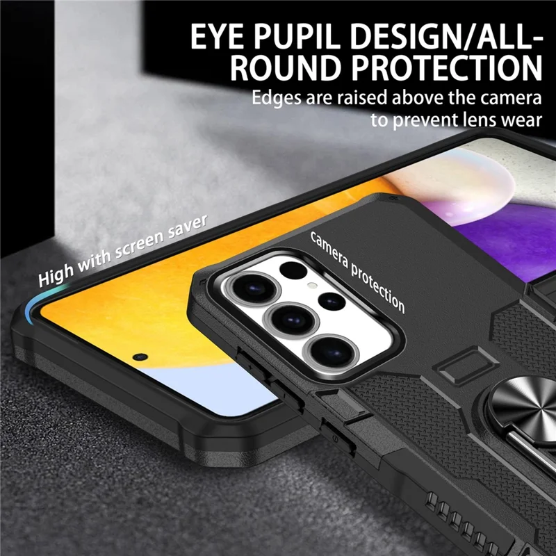 For Samsung Galaxy S25 Ultra Phone Case Ring Kickstand PC + TPU Shockproof Cover - Black