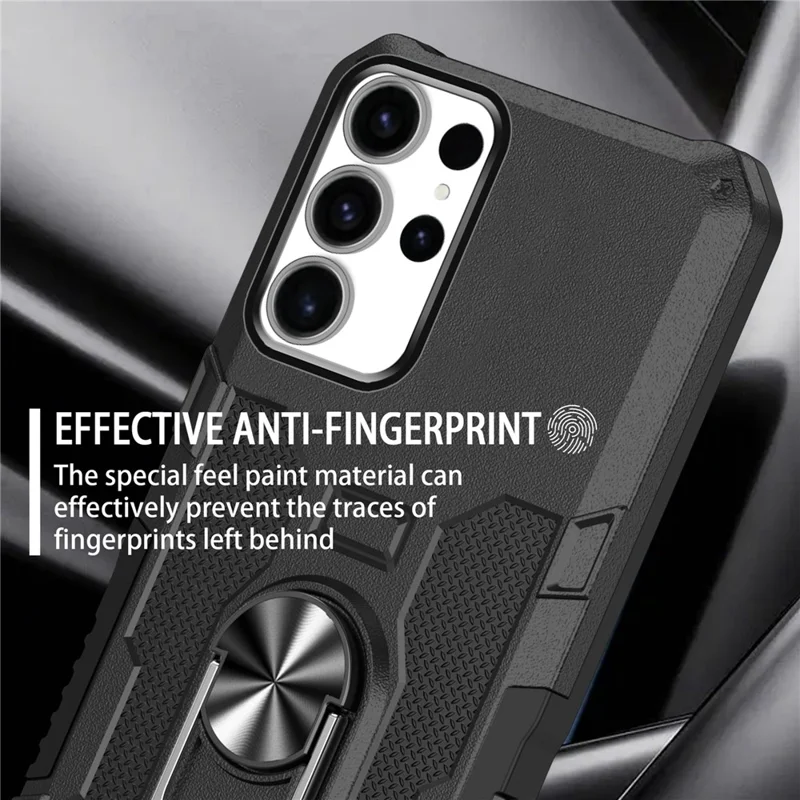 For Samsung Galaxy S25 Ultra Phone Case Ring Kickstand PC + TPU Shockproof Cover - Black