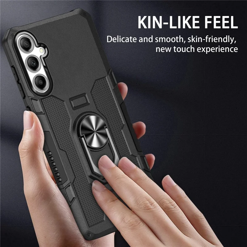 For Samsung Galaxy S24 FE Phone Case Ring Kickstand PC + TPU Shockproof Cover - Black