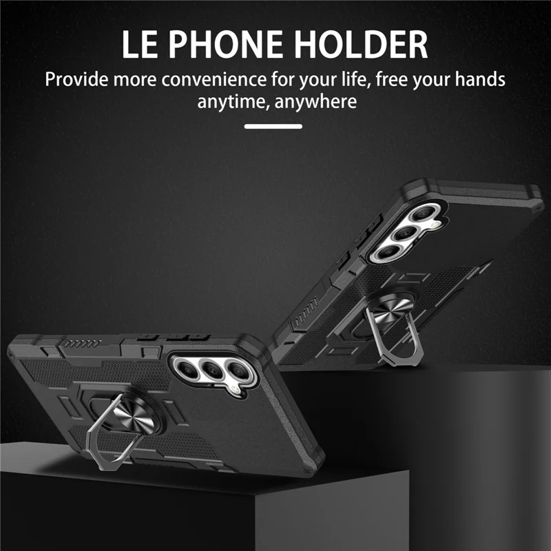 For Samsung Galaxy S24 FE Phone Case Ring Kickstand PC + TPU Shockproof Cover - Black