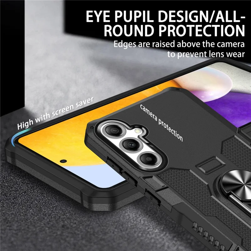 For Samsung Galaxy S24 FE Phone Case Ring Kickstand PC + TPU Shockproof Cover - Black