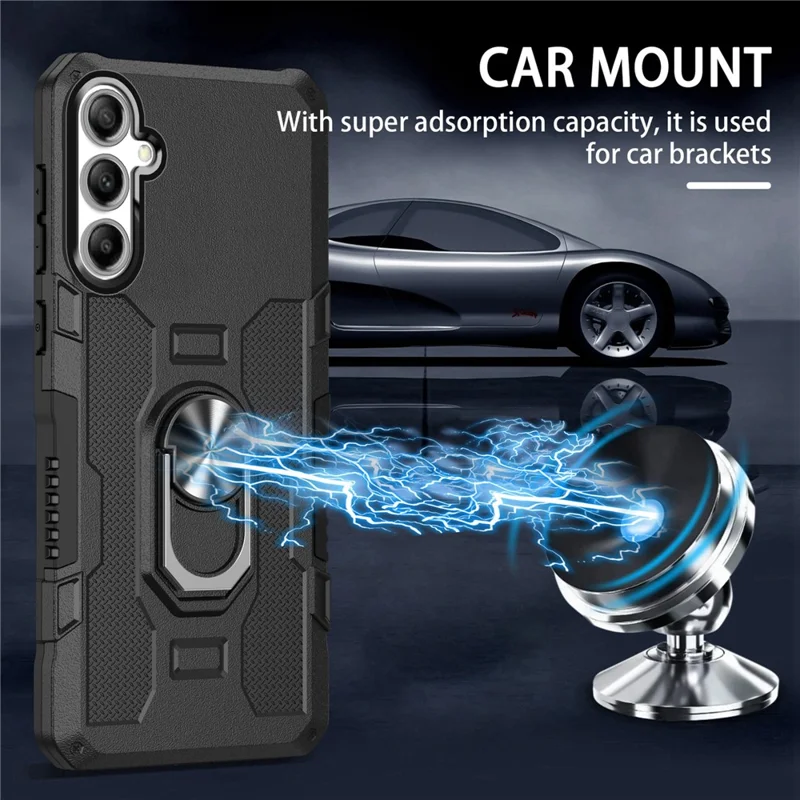 For Samsung Galaxy S24 FE Phone Case Ring Kickstand PC + TPU Shockproof Cover - Black