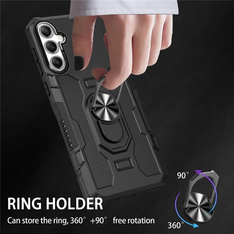 For Samsung Galaxy S24 FE Phone Case Ring Kickstand PC + TPU Shockproof Cover - Black
