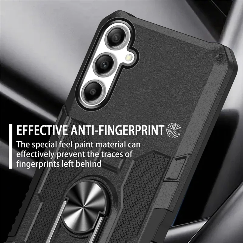 For Samsung Galaxy S24 FE Phone Case Ring Kickstand PC + TPU Shockproof Cover - Black