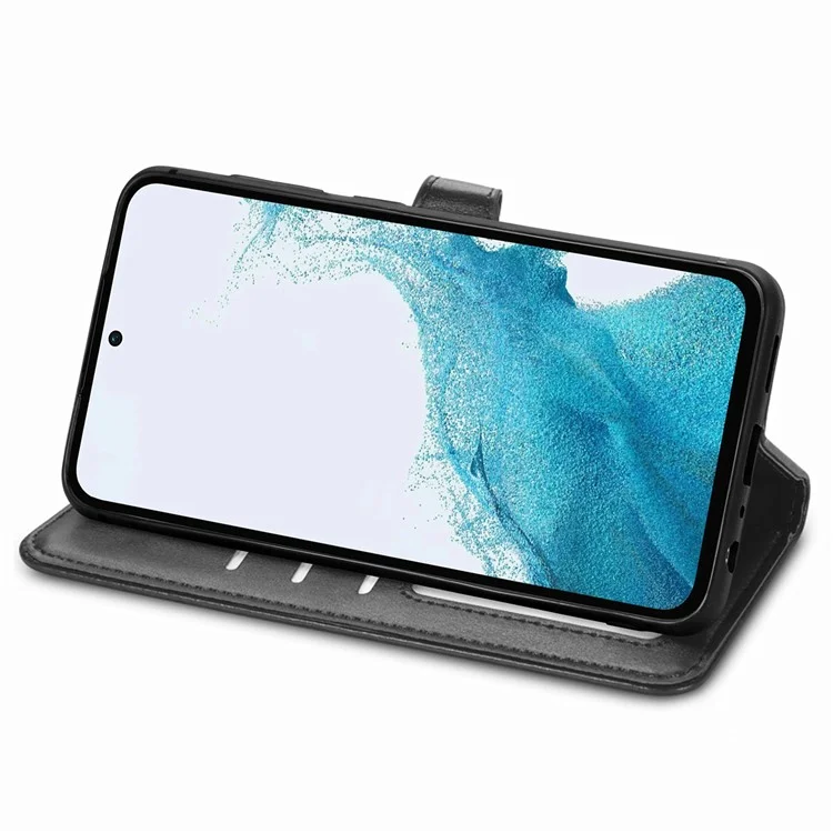 For Samsung Galaxy A56 5G Case Leather Phone Case Wallet Stand Cover with Wrist Strap - Black